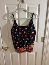 Costume da bagno Lands’ End floreale tulipano tankini donna medio 10-12 nero multicolore Swimsuit price