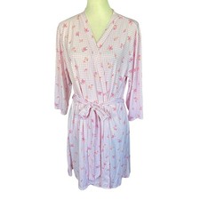 Accappatoio corto Laura Ashley rosa e bianco gingham e floreale, grande, Cottagecore Nightgown e Accappatoio Donna price