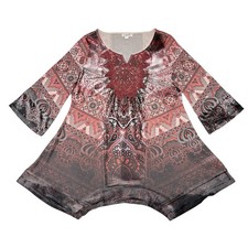 Top tunica One World blusa rossa media boho borchie ricamato floreale Tunic price