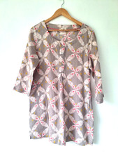 Blusa tunica lino rosa beige roba bianca uk 12 tasche girocollo stampa floreale Tunic price