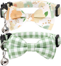 Confezione/Set 2 Collare Gatto Staccabile con Carino Fiocco Cravatta e Campanella Plaid Fiore per Gattino Set Tie price