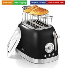 Tostapane retrò carino nero lucido 2 fette con fessure larghe 1,58", tostapane... Toasters price