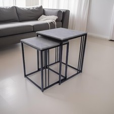 Set 2 Tavolini Nesting Effetto Marmo Grigio Struttura Metallo Tavolini Laterali Caffè Living Nesting Tavoli price