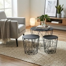 Tavolini da caffè rotondi neri salvaspazio - Set di nidificazione 3 pezzi con piano in vetro Nesting Tavoli price
