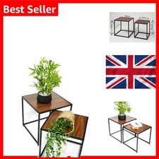 Nesting Tavolini Laterali Quadrati Set di 2 Rustici Legno e Metallo Nero Compatti Spazio-S... Nesting Tavoli price