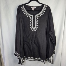 Camicia tunica vintage sagome cotone ricamato 5X nera modesta boho costiera Modest Abbigliamento price