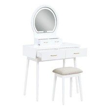 Anvy Vanity Set Scrivania con Specchio e Sgabello - 4 Cassetti - Legno Bianco Dresser / Vanity Tavolo price