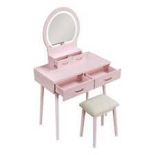 Anvy Vanity Set Scrivania con Specchio e Sgabello - 4 Cassetti - Legno Rosa Dresser / Vanity Tavolo price