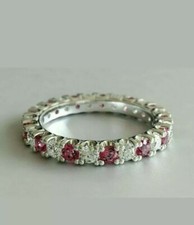 1.2 KT Finto Rubino & Diamante Eternity Matrimonio Anello 14K Placcato Oro Diamante Eternity Anello price