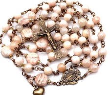Rosario cimelio cattolico avvolto in pietra preziosa argento rosa GRANDE Rosari price