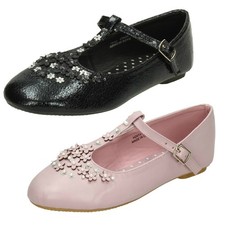 Scarpe Casual Ragazza Spot On Flat T-Bar Con Decoro Fiore 'H2R473' Rosa/Nero Scarpe Casual Ragazza price