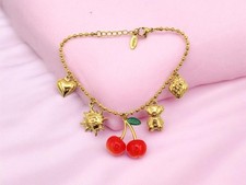 Bracciale Acciaio Dorato Ciondoli Ciliegie Cuore Orsetto Sole Fragola Donna Oro Bracciale price