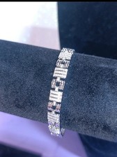 Pulsera De Oro Blanco Laminado Y Circonitas Oro Bracciale price