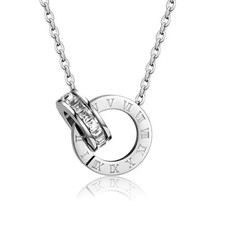 Collana catena cavo tono argento doppio anello tondo ciondolo cristalli bianchi Collana in argento price