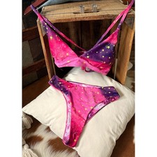 Set bikini Celestial Cosmic viola rosa galassia con gonna bianca all'uncinetto XS Bikini price