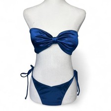 Set bikini a fascia con fiocco in raso Mermaidcore | Blu navy | Zaful | Taglia M (US 6) Bikini price