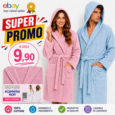 Accappatoio 100% Cotone Uomo Donna con Cappuccio Tasche M L XL XXL Vari Colori Accappatoio price