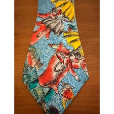 Cravatta uomo vintage 100% seta made in Italy stravagante ombrello foglia autunno blu Tie price