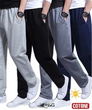 PANTALONE COTONE LEGGERO DIRITTO UOMO SPORTIVO CASUAL CASA TUTA FITNESS PALESTRA Pantaloni Uomo price