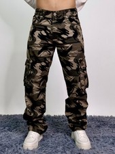 Pantalone Uomo Stile Militare Cotone Casual Verde Tasconi Comodo Vita Media Pantaloni Uomo price