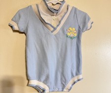 Pagliaccetto Polo Bubble Vintage Bambino Ragazzo 3-6 Mesi Blu Chiaro Golf MADE IN USA Pantaloncini Bebè price