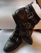 Stivaletti donna pelle fibbia e zip laterale borchie tacco a blocco uk 6 nero Stivali donna price
