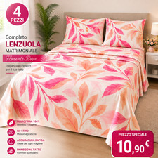 Completo Lenzuola Matrimoniale Microfibra 100% 4 Pezzi Floreale Lenzuolo price