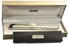 "Inoxcrom" Vintage Made in Spain c.1981's Brushed Steel Fountain Pen w/ Case NOS Penna stilografica price