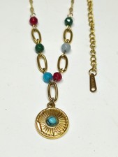 Collana in Acciaio Inossidabile con Ciondolo Sole e Pietre Colorate, Plac Oro Collana con pietre colorate price
