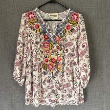 Tunica Savanna Jane floreale paisley boho top ricamato nucleo cottage multicolore S Tunica modest fashion price