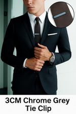 Cravatta uomo extra slim 3 cm grigio cromato acciaio inox clip sottile chiusura nera Fermacravatta price
