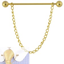 Spilla collare cravatta oro uomo 6 cm estremità bilanciere barra acciaio inox catena GRATIS UK Fermacravatta price