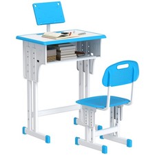HOMCOM Banco Scuola con Sedia per Bambini 6-12 Anni Altezza Regolabile Blu Scrivania per bambini price