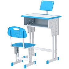 HOMCOM Banchetto Scuola per Bambini 6-12 Anni Sedia Altezza Regolabile Blu Scrivania per bambini price