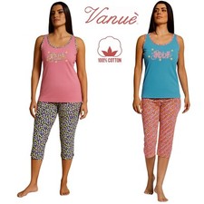 Pigiama donna cotone canotta spalla larga pantalone corto capri pinocchietto Pigiama donna price
