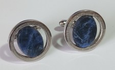 Gemelli vintage aperti rotondi tono argento SWANK con pietra ovale blu scuro marmorizzata Gemelli price