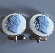 Gemelli Wedgwood Gents da uomo rotondi vintage argento sterling 925 cammeo in ceramica Gemelli price