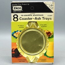 Set 8 posacenere sottobicchiere Ekco vintage anni 70 alluminio lamina oro NUOVI IN CONFEZIONE Portacenere price