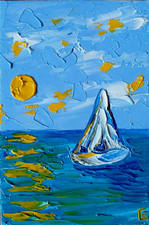 Dipinto originale Isola Arte Barca a vela tropicale al tramonto Olio Arte... Dipinto a olio price