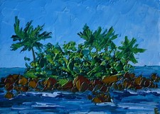Isola alberi marini palme dipinto a olio opera d'arte originale paesaggio mar... Dipinto a olio price