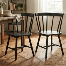 Set 2 sedie da pranzo classiche Windsor - elegante struttura in legno gomma nera Sedia standard price