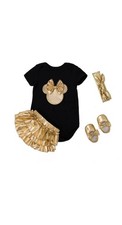 Completo bambina Minnie Mouse nero oro set body fiori fascia scarpe Set body bebè price