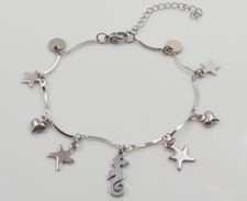 1pz bracciale acciaio inox con ciondoli colore argento scuro 19cm+5cm bijoux Bracciale bijoux price