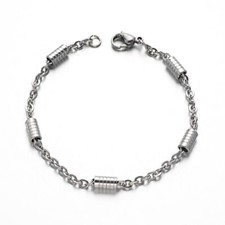 1pz bracciale acciaio inox 19,5cm  perline tubo colore argento scuro bijoux Bracciale bijoux price