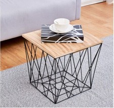Tavolino Laterale Portaoggetti Retro Nero Filo Metallo Quadrato Legno Arredo Casa Ufficio Side Tavolo price