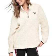 Victoria’s Secret PINK 1/4 Zip Sherpa Fuzzy Pullover Teddy Jacket Shirt E15 T-shirt e felpe outdoor price