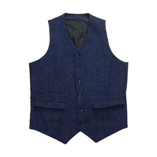 Gilet Asos Harris tweed 40 reg blu navy lana monopetto peaky matrimonio Suit Uomo price