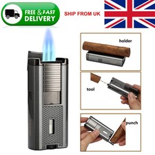 Lubinski Torch Cigar Lighter 3 Jet Flame Butane Cigar Needle Punch Holder Gray Lighter price