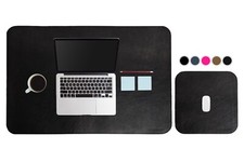 Set 2 pezzi Sottomano da scrivania nero & Mousepad Vera Pelle Set Sottomano da Scrivania price