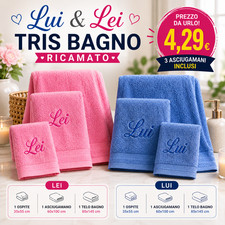 Set Asciugamani Ricamati Lui Lei 3 Pezzi Spugna Bagno Viso Ospite Telo Asciugamano Bagno price